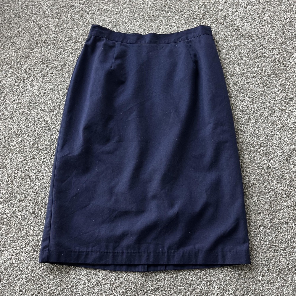 Vintage Ambiance Skirt Womens 14 Blue Solid Pencil Midi Elastic Waist Lined